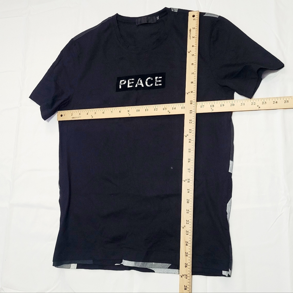 Men's Black Peace Graphic Crew-Neck Short Sleeve T-Shirt Vtg - Picture 4 of 6